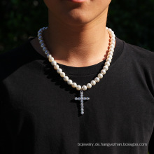 Shangjie OEM Cross 8-10mm Hip Hop Perlen Halskette Kupfer Zirkon Frauen Kubanische Halsketten